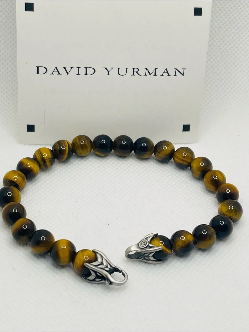 David Yurman Tiger's Eye Bead Bracelet with Sterling 8.5”